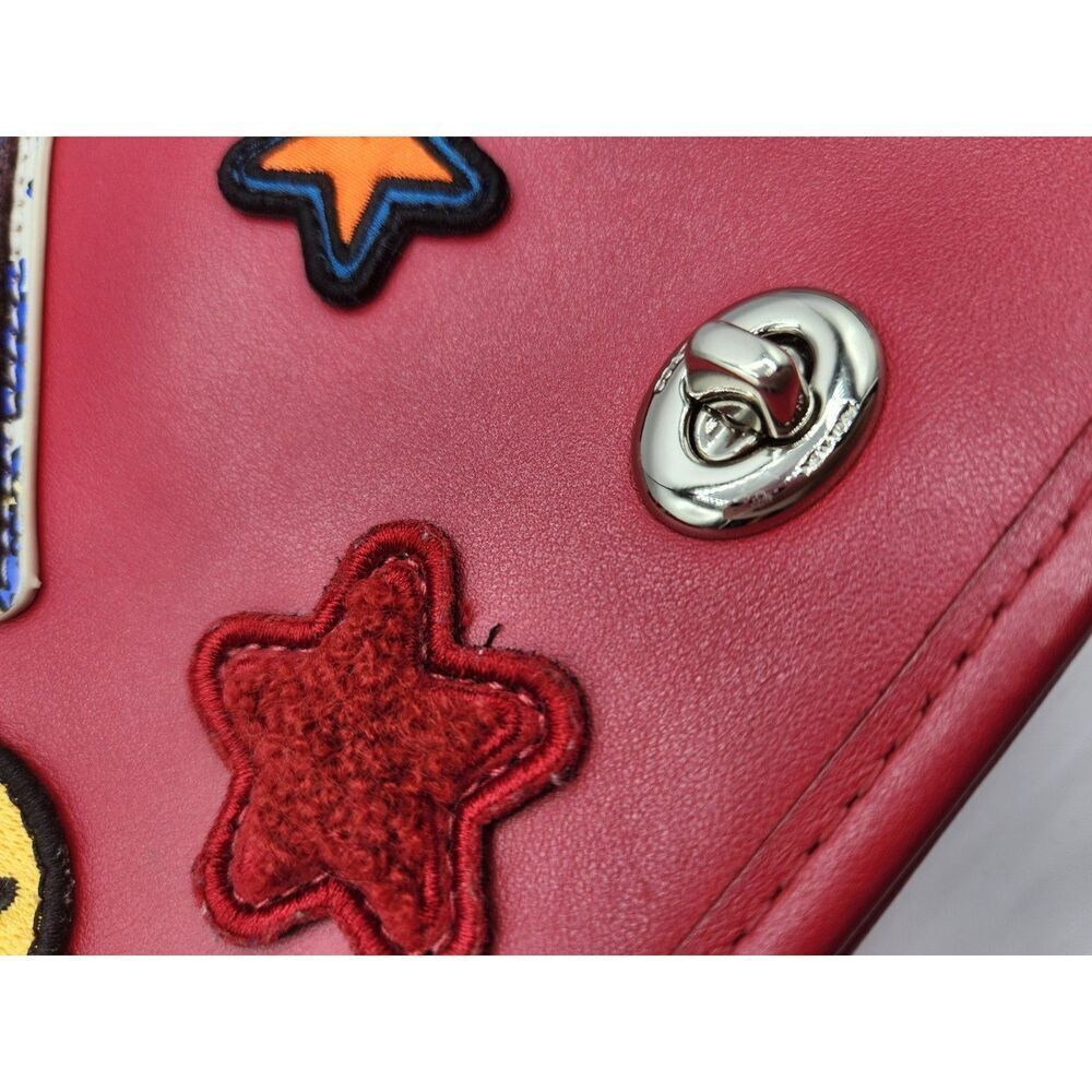 Coach Red Patchwork Turnlock Crossbody Bag Leather w/ Webbed Strap Y2K - Picture 9 of 16